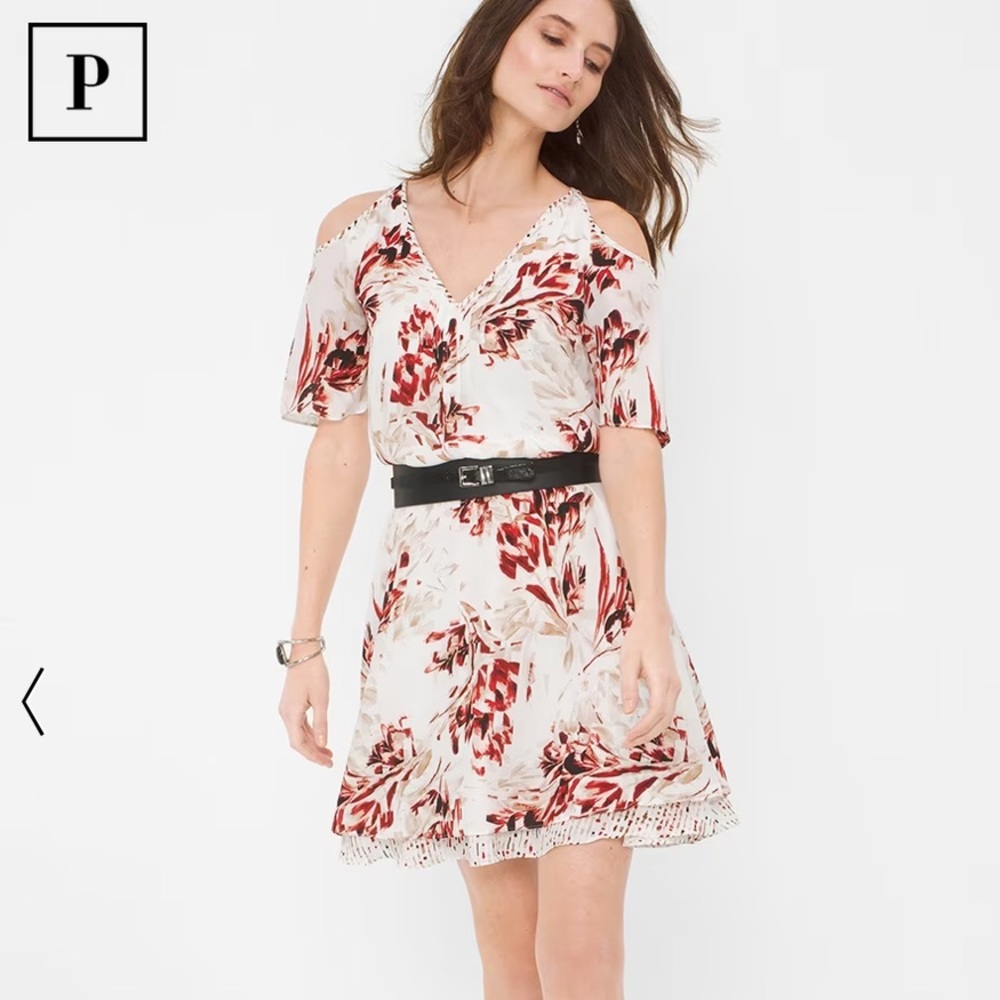 White House Black Market Cold Shoulder Print Dress Size 4